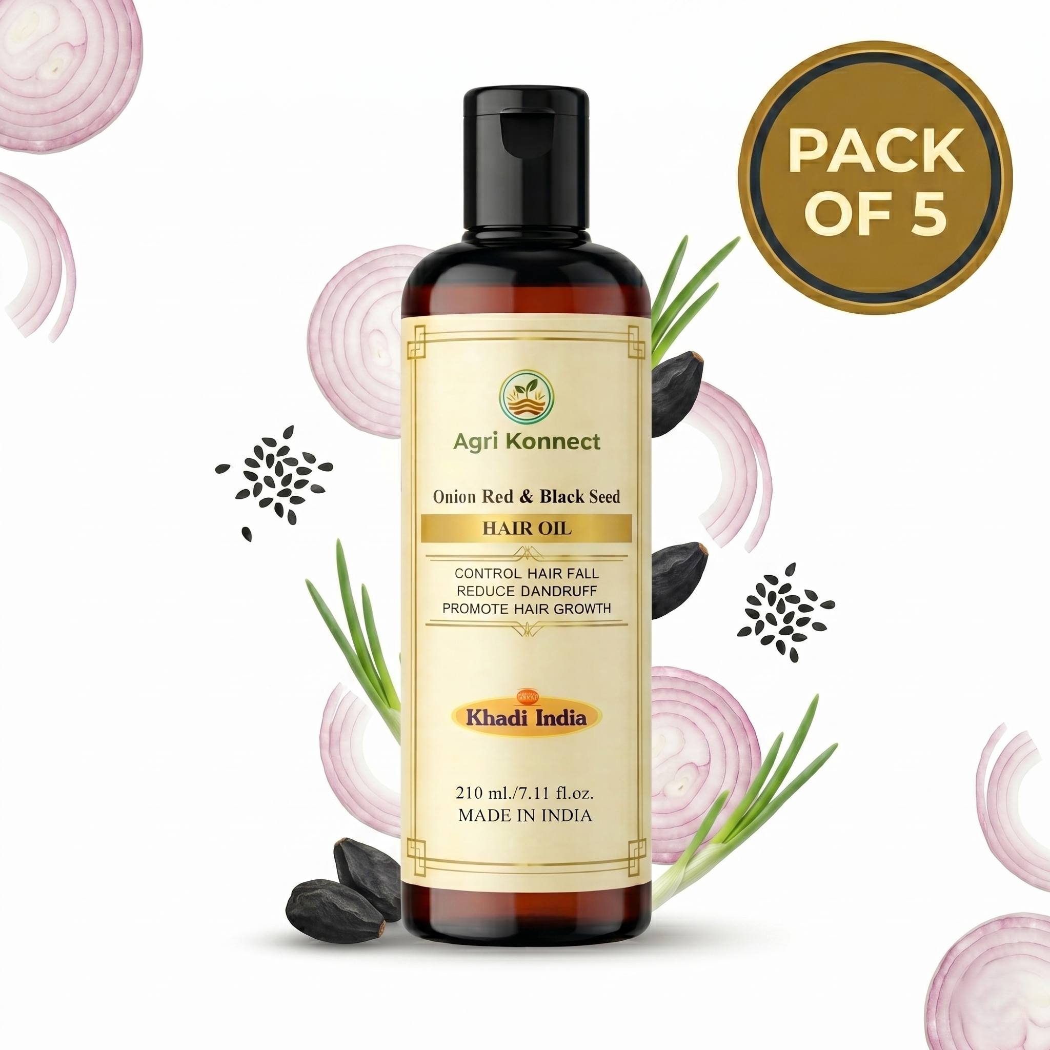This Onion Black Seed Hair Oil is a nourishing and strengthening hair care solution designed to help control hair fall and promote healthier, stronger hair from root to tip. Enriched with the natural benefits of onion extract and black seed oil, it works to improve scalp health, stimulate hair follicles, and support natural hair growth while enhancing hair thickness and shine. The oil deeply penetrates the scalp to provide essential nutrients, reduce dryness, and repair damaged hair, leaving it soft, smooth, and more manageable. Its lightweight, non-sticky formula absorbs easily without leaving any greasy residue, making it ideal for regular use. With consistent application, it helps restore hair vitality and improve overall hair texture. Suitable for all hair types, this pack of 5 is perfect for long-term and effective hair care.