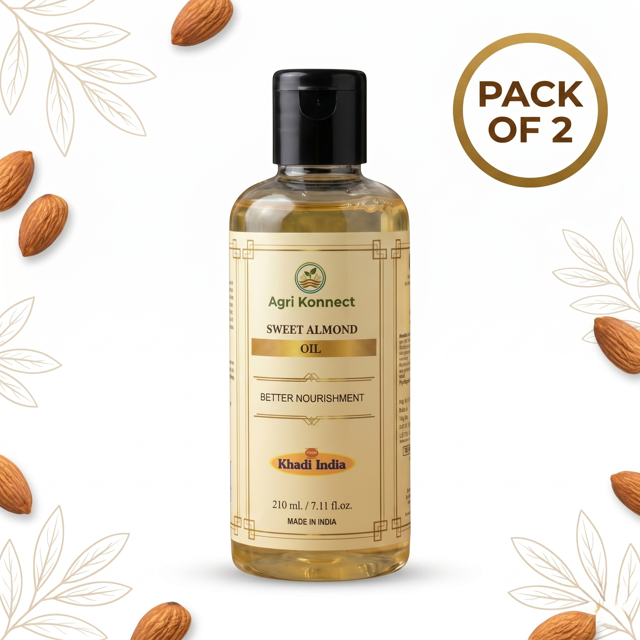 Sweet Almond Hair Oil is a deeply nourishing and strengthening hair care solution designed to improve overall hair health and texture. Enriched with the natural goodness of almond oil, it provides essential nutrients that help reduce dryness, repair damaged hair, and restore softness and smoothness. The oil penetrates deeply into the scalp to nourish hair follicles, strengthen roots, and support healthy hair growth while helping to reduce hair fall. Its lightweight, non-sticky formula absorbs quickly without leaving a greasy residue, making it ideal for regular use. With consistent application, it enhances hair texture, improves manageability, and adds a natural shine, leaving hair looking healthier, smoother, and more vibrant. Suitable for all hair types, this pack of 2 is perfect for consistent and long-term hair care.